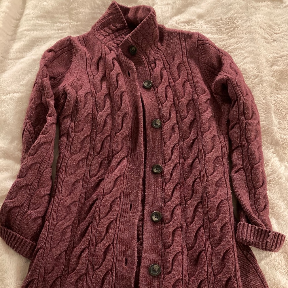 LLBean long wool-blend cardigan sweater S